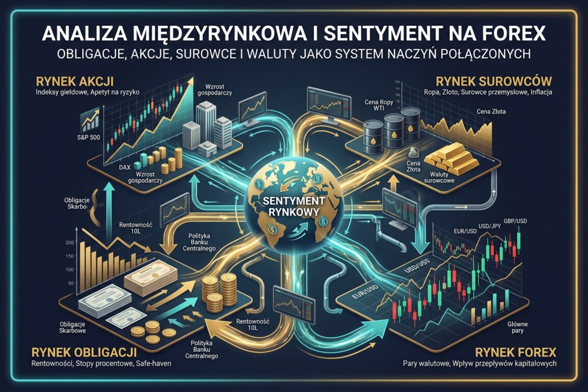 Analiza międzyrynkowa i sentyment — rynek długu, akcji, surowców i zmienności jako źródła informacji o kursie walutowym na rynku Forex