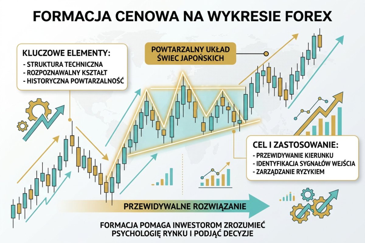 Formacja cenowa na wykresie — powtarzalny układ świec tworzący rozpoznawalną strukturę opisywaną w klasyfikacjach analizy technicznej