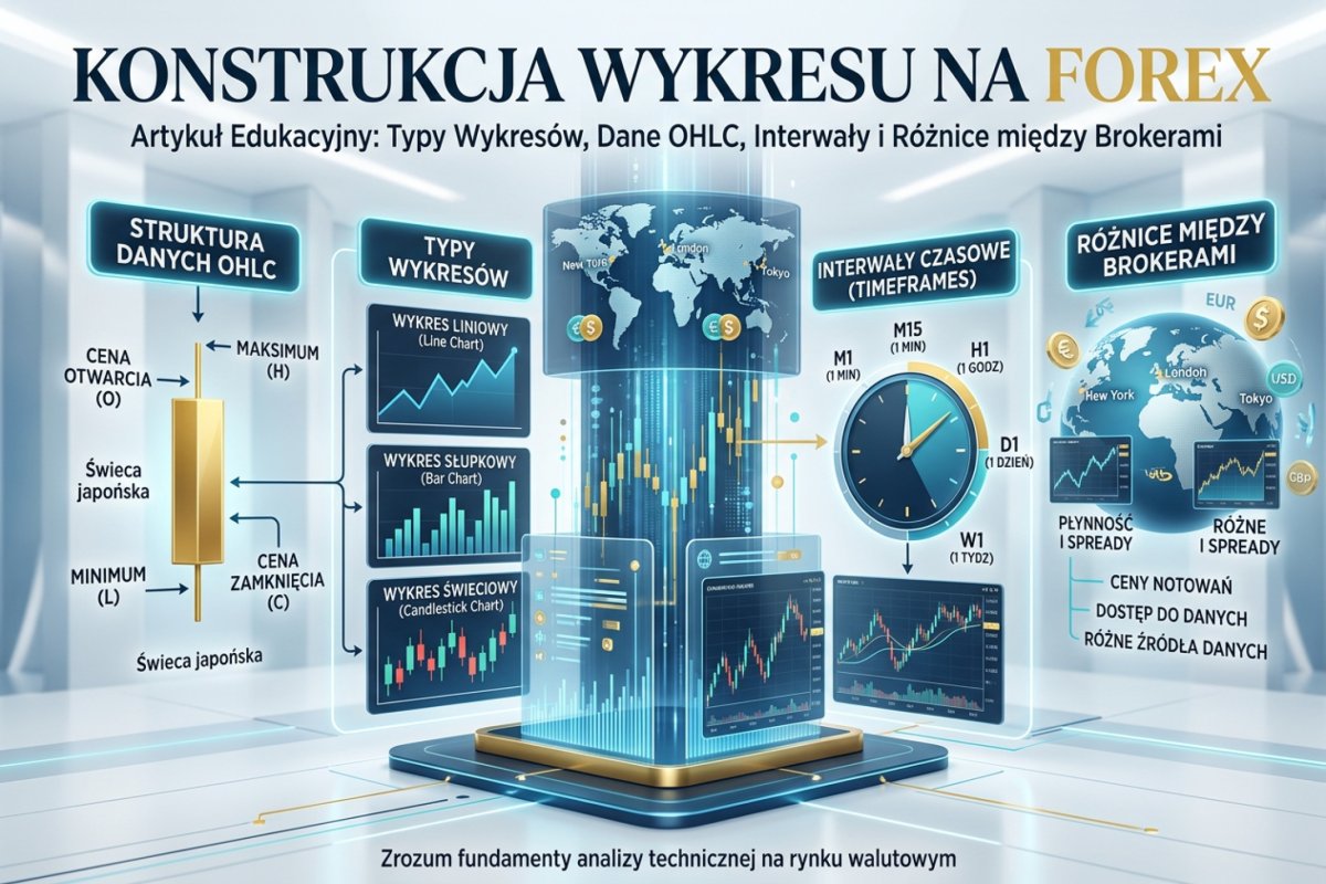 Konstrukcja wykresu na Forex — typy wykresów, dane OHLC, interwały czasowe i różnice między brokerami na rynku walutowym