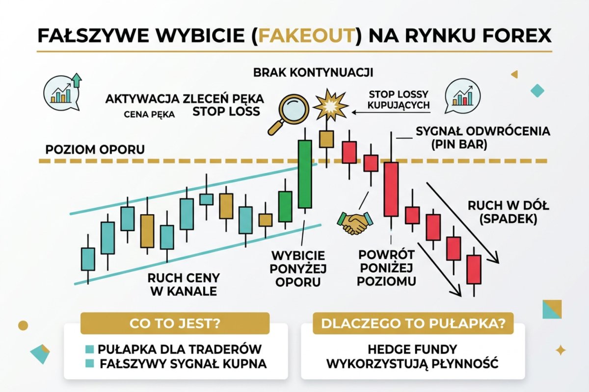 Fałszywe wybicie — świeca zamyka się poza strefą oporu, po czym jedna z trzech kolejnych świec zamyka się z powrotem wewnątrz strefy