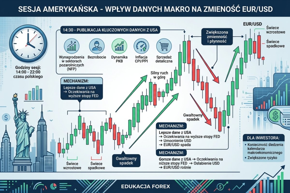 Sesja amerykańska — wpływ danych makro na zmienność EUR/USD