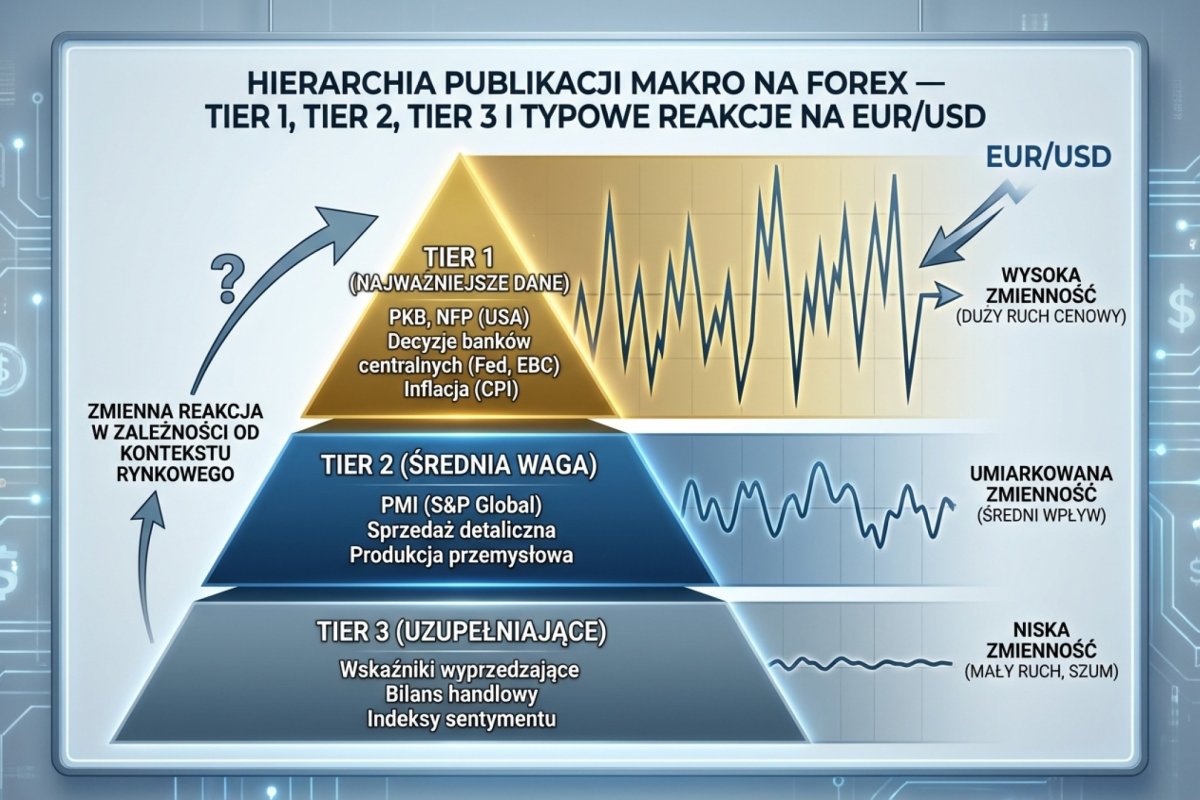 Hierarchia publikacji makro na Forex — Tier 1, Tier 2, Tier 3 i typowe reakcje na EUR/USD