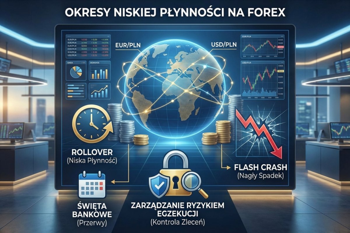 Okresy niskiej płynności na Forex — rollover, święta bankowe, flash crash i zarządzanie ryzykiem egzekucji