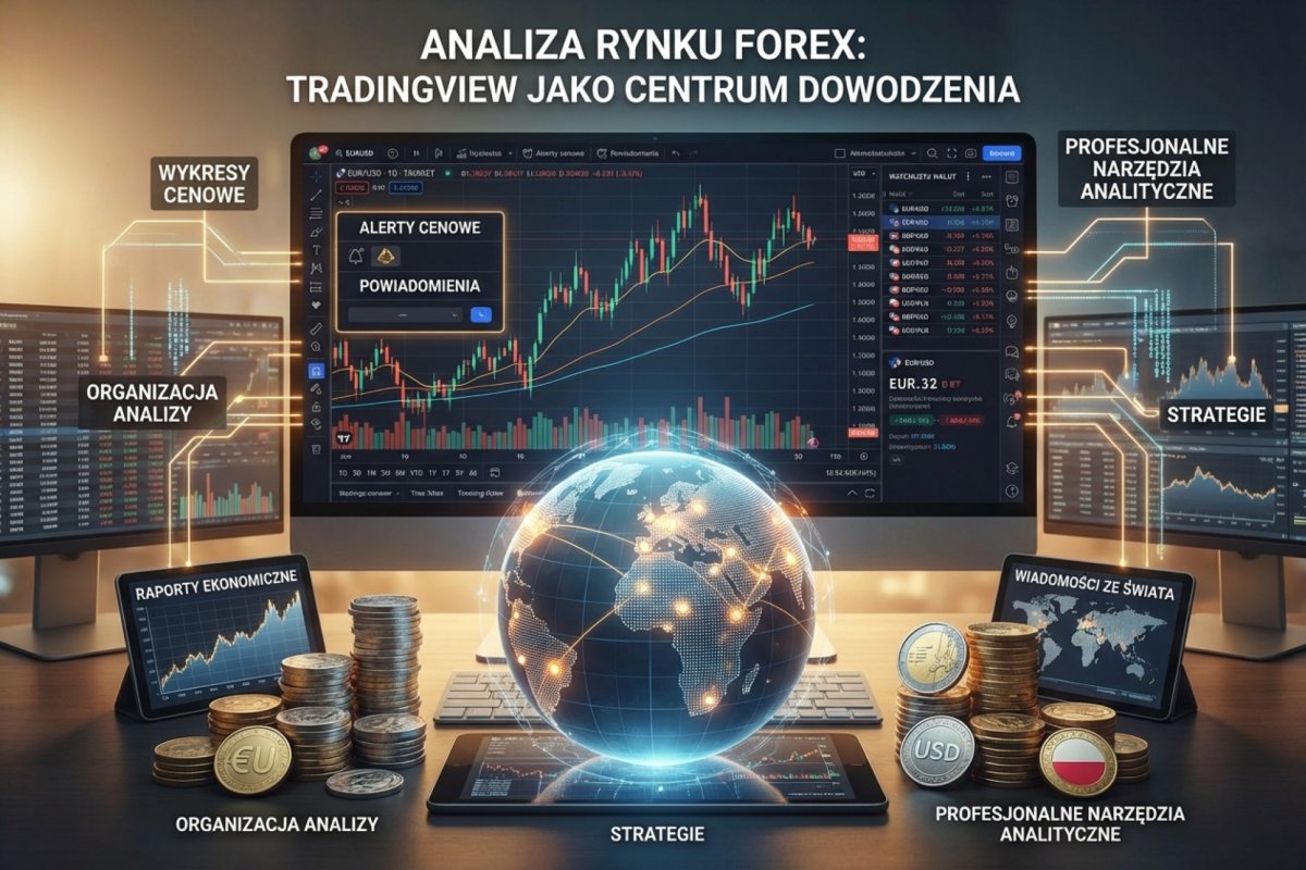 TradingView wykresy, alerty i organizacja analizy Forex — interfejs platformy z wykresem cenowym, panelem alertów i watchlistą walut