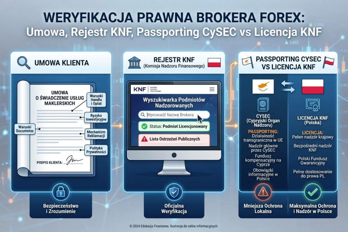 Sprawdzanie podmiotu umowy z brokerem — umowa klienta, rejestr KNF, spółka z paszportem europejskim, polska spółka i oddział
