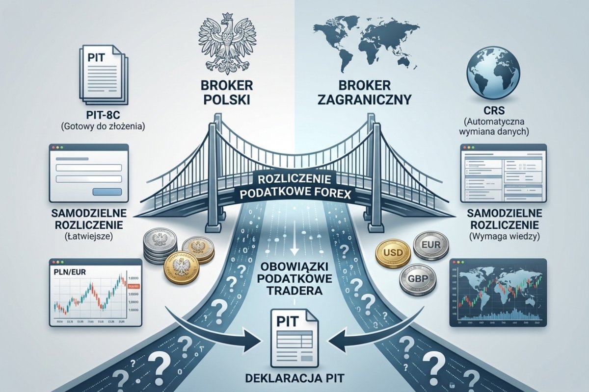 Broker polski vs zagraniczny — PIT-8C, statement, raport brutto/netto i dokumenty do samodzielnego rozliczenia tradera Forex