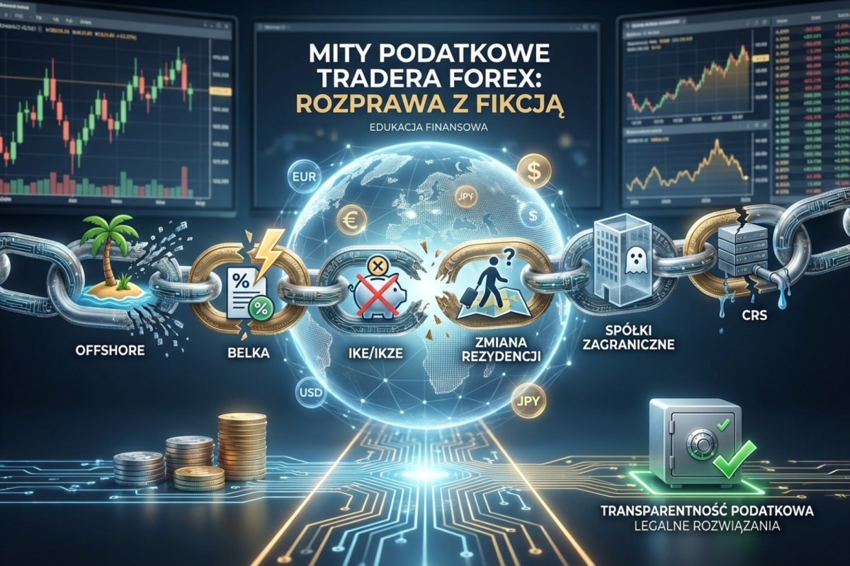 Mity podatkowe tradera Forex — 12 błędnych przekonań o wypłacie, PIT-8C, saldzie, kursie NBP, kosztach, stratach, e-PIT, prop tradingu i rezydencji zestawionych z właściwą regułą