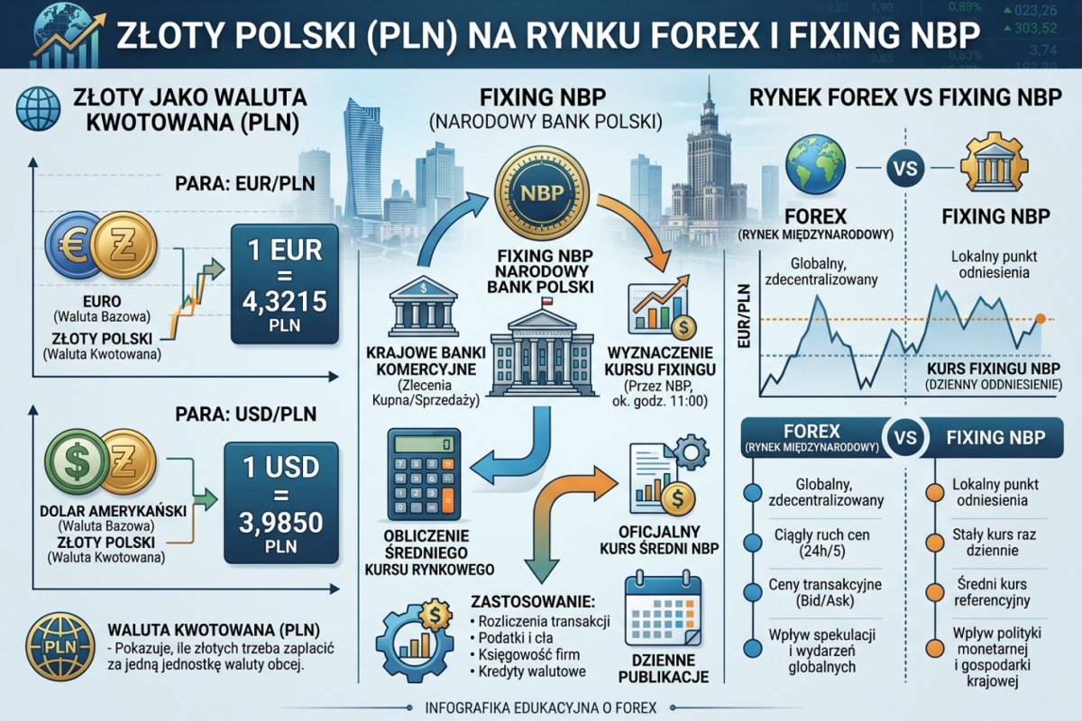 Złoty polski w parach walutowych EUR/PLN i USD/PLN — waluta kwotowana i waluta rachunku
