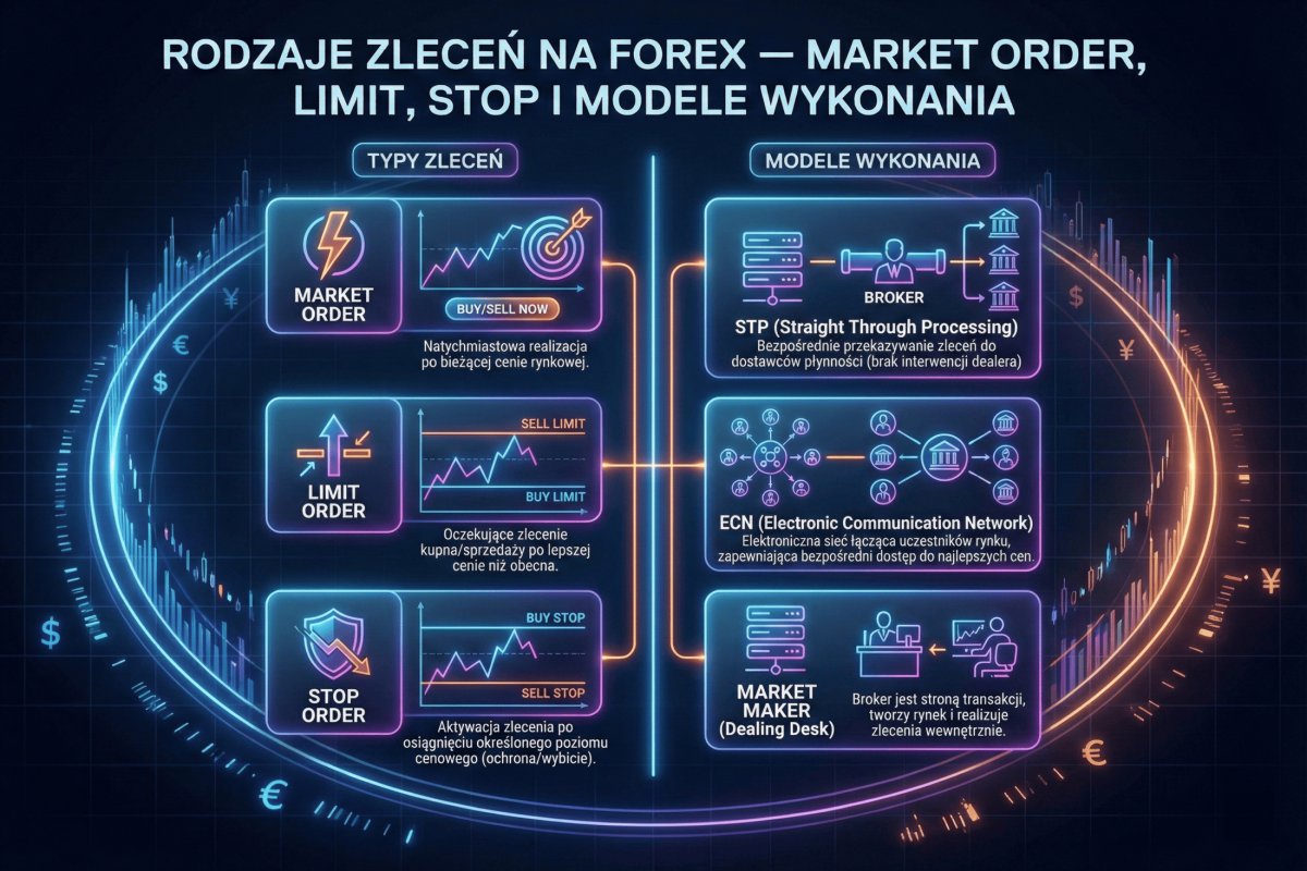 Rodzaje zleceń na Forex — market order, limit, stop i modele wykonania