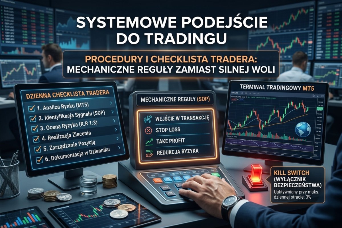 Zapis przedsesyjny wypełniany na spokojnie przed otwarciem terminala — reguła ustalona wcześniej zamiast decyzji podejmowanej pod presją