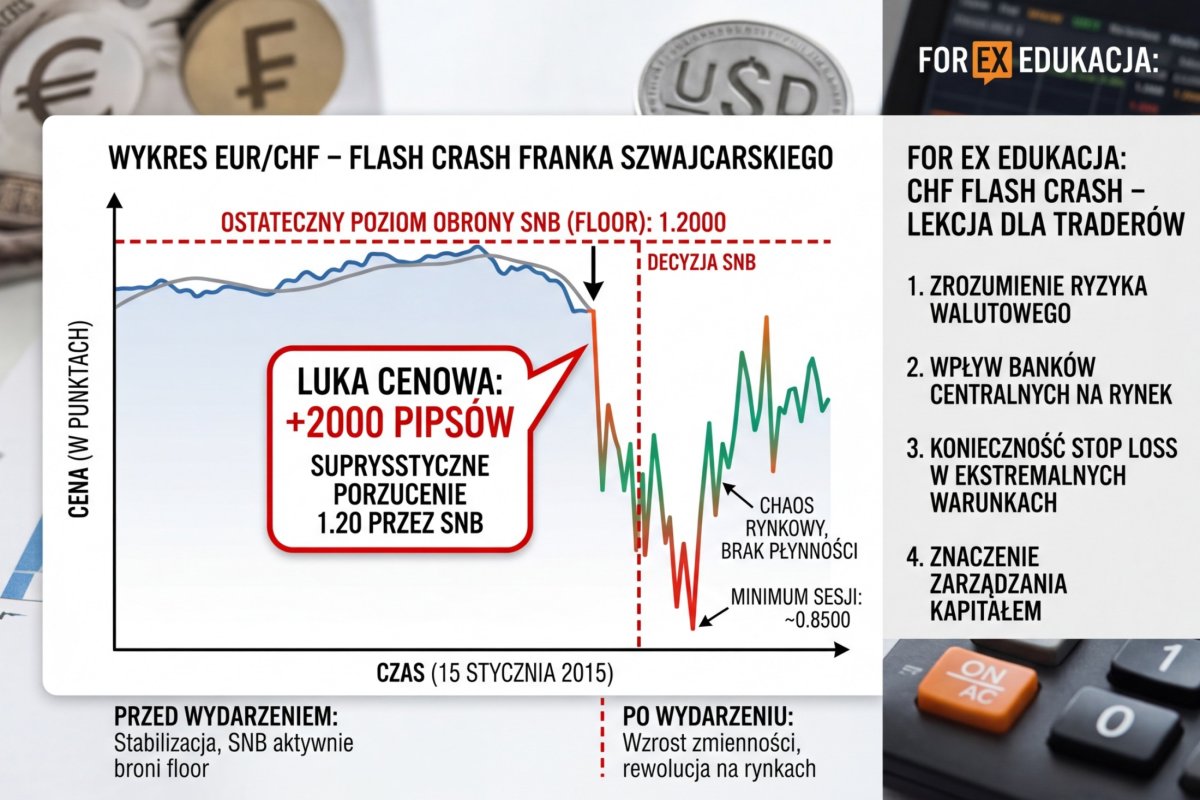 Schematyczny wykres liniowy: długi, wyraźnie płaski odcinek biegnący tuż nad poziomą linią odniesienia, następnie pionowa przerwa w linii i gwałtowne zejście znacznie poniżej tej linii, po czym krótkie ustabilizowanie się nieco niżej. W miejscu przerwy kilka rozbieżnych końcówek zamiast jednej, pokazujących, że nie ma jednego poziomu minimalnego