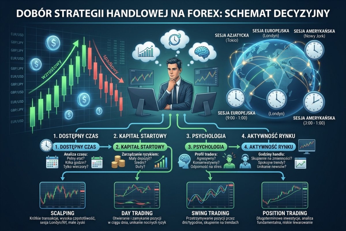 Dobór stylu handlu na Forex jako procedura eliminacyjna: dostępne okno w dobie handlowej wraz z sekwencją i pełnym cyklem pozycji rozważanej reguły wyznacza klasę okna, a ta wraz z możliwością reakcji poza oknem i akceptacją rolowania — orzeczenie o wykonalności tej reguły; klasę liczy się osobno dla każdej reguły kandydującej