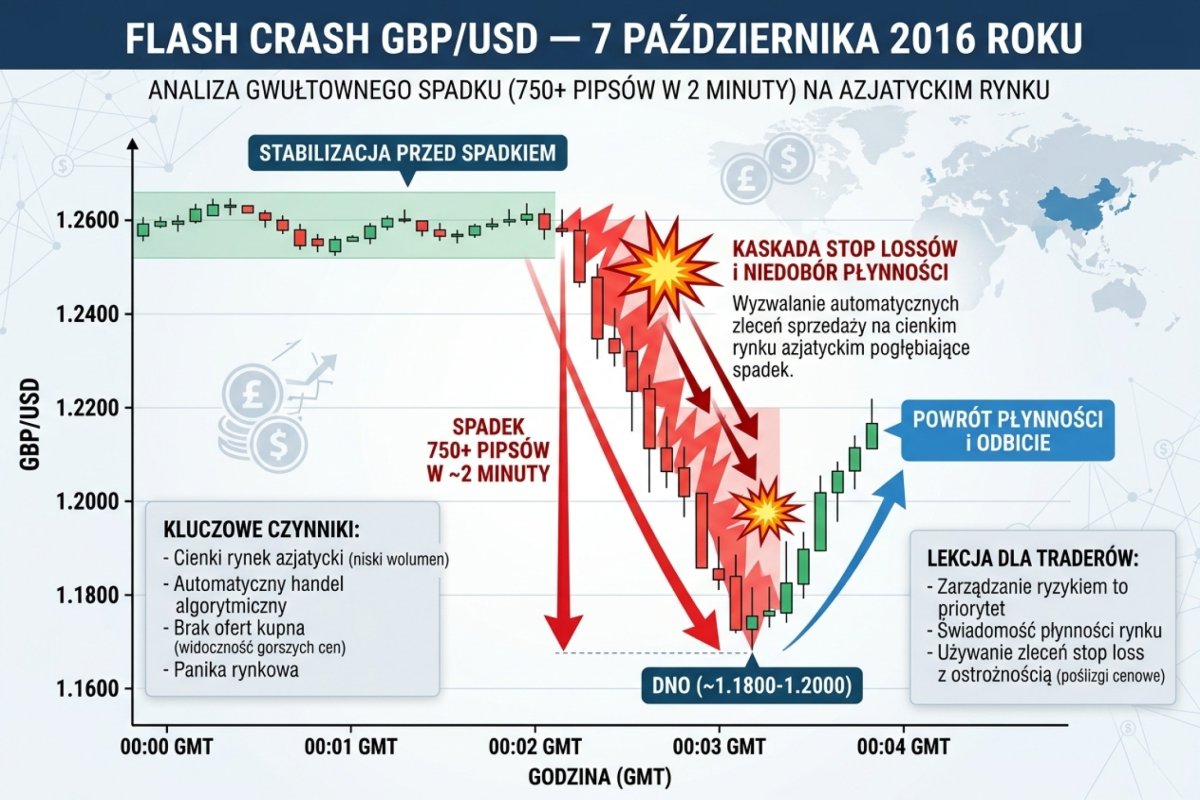 Załamanie płynności na funcie brytyjskim 7 października 2016 roku jako ilustracja mechanizmu wspólnego z oknem publikacji: poziom zlecenia obronnego wobec pierwszej dostępnej ceny wykonania