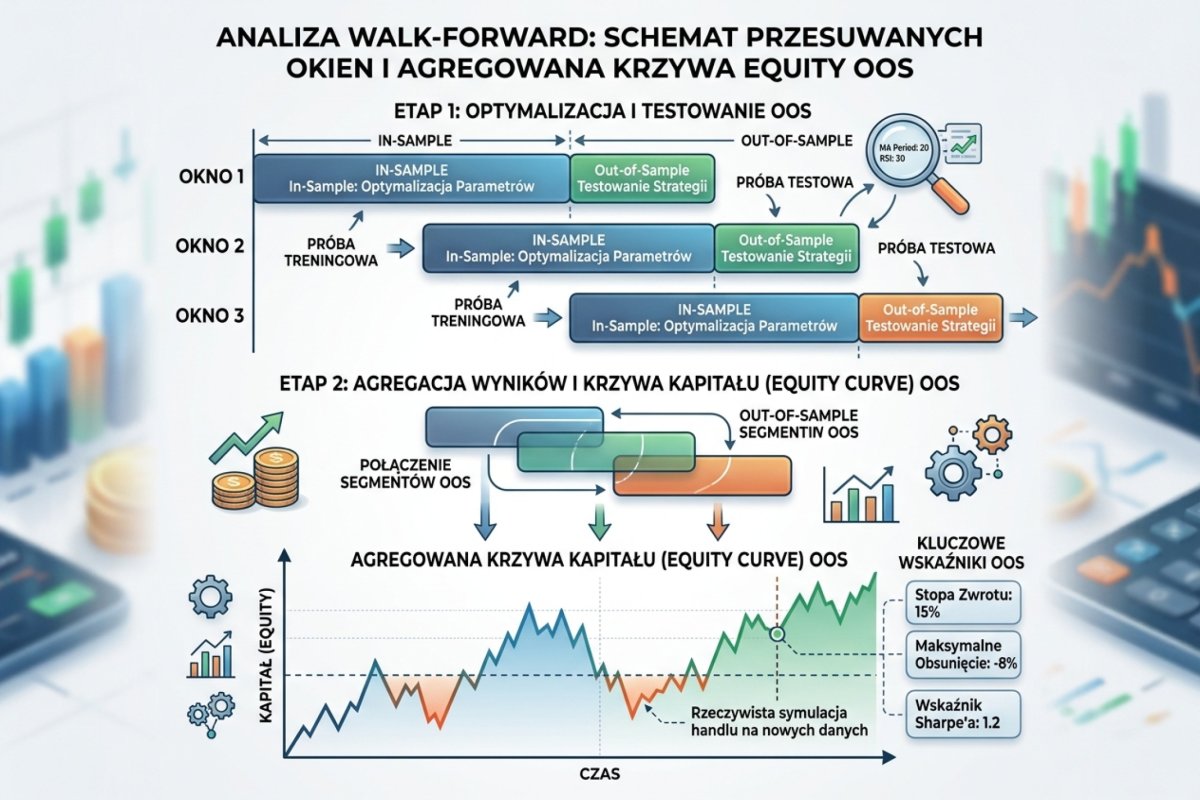 Procedura przesuwanych okien: parametry dobierane na oknie wcześniejszym, wynik odczytywany na oknie następnym, którego przy doborze nie widziano, a następnie przesunięcie całości o jeden krok