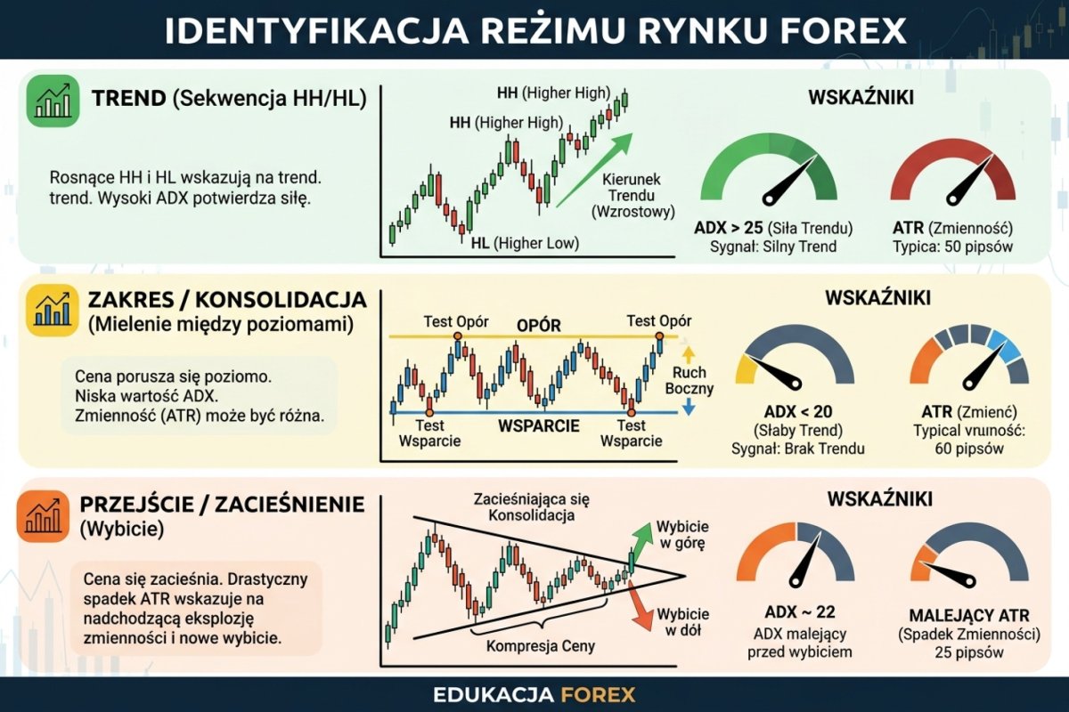 Zależność każdej z trzech rodzin od charakteru ruchu ceny oraz konsekwencja tej zależności: klasyfikacja otoczenia jest kolejną regułą, z własnymi parametrami i własnym opóźnieniem