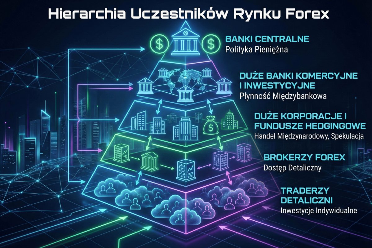 Sieć uczestników rynku Forex — relacje kredytowe między bankami centralnymi, dealerami, prime brokerami, instytucjami i detalem