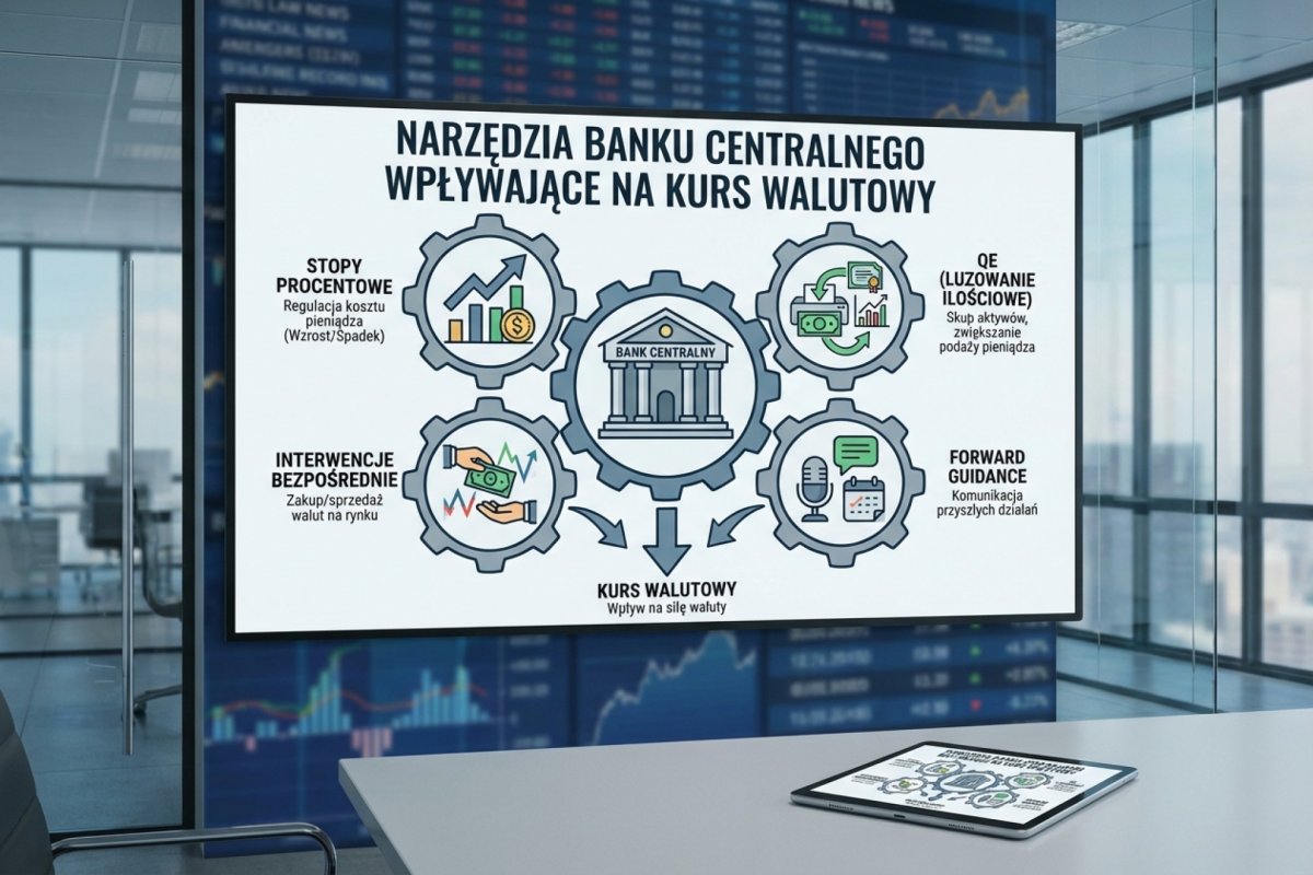 Narzędzia banku centralnego wpływające na kurs walutowy — stopy procentowe, bilans i QE, komunikacja oraz interwencje bezpośrednie