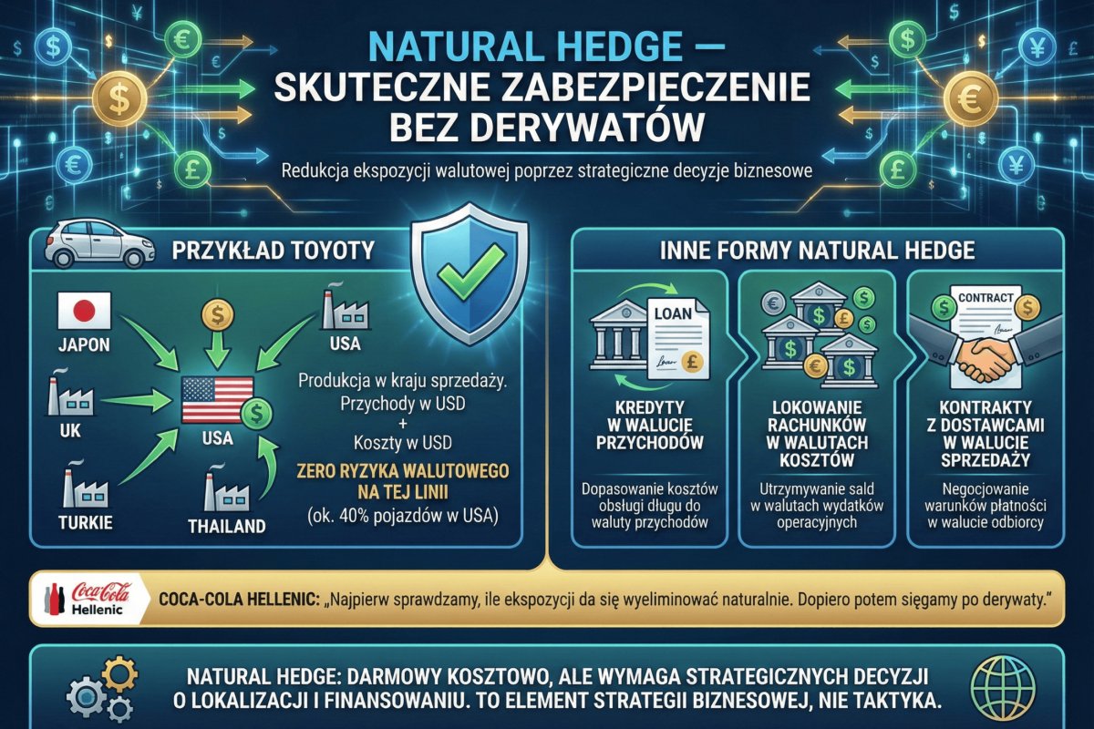 Korporacyjny hedging walutowy — central treasury, netting ekspozycji, natural hedge i instrumenty pochodne na ryzyko rezydualne