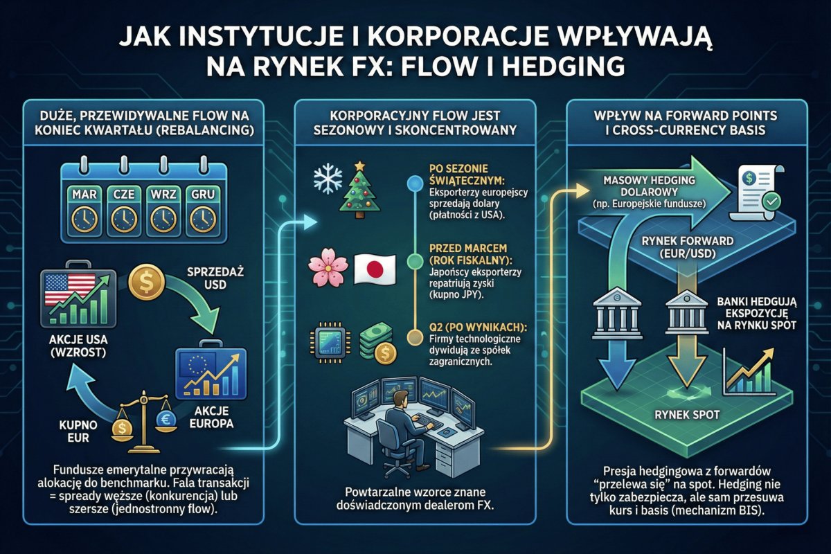 Wpływ real money na rynek FX — rebalancing portfelowy i sezonowe przepływy korporacyjne w oknie fixingu