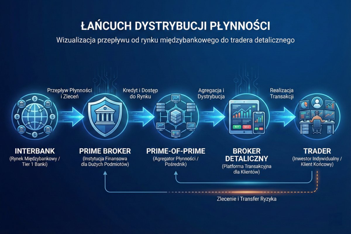 Łańcuch dostępu do płynności: interbank, prime broker, prime-of-prime, broker detaliczny — kolejne warstwy kredytu i limitów
