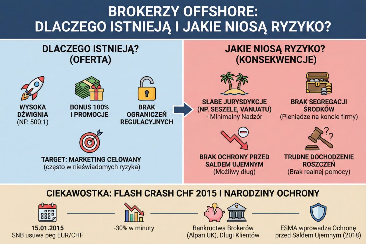 Brokerzy offshore — wysoka dźwignia i bonusy kontra brak realnej ochrony środków i ścieżki reklamacji