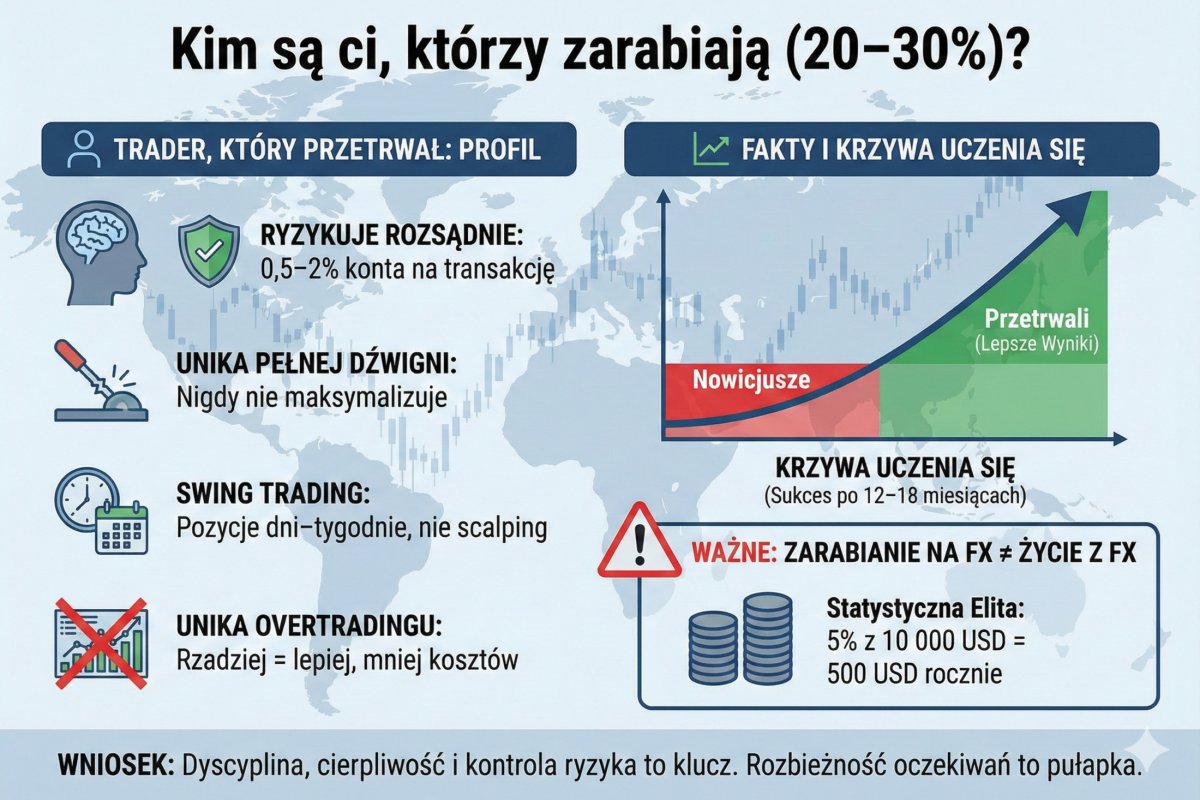 Wspólne cechy traderów, którzy nie tracą — niska dźwignia, rzadszy handel, kontrola kosztów i długi horyzont nauki
