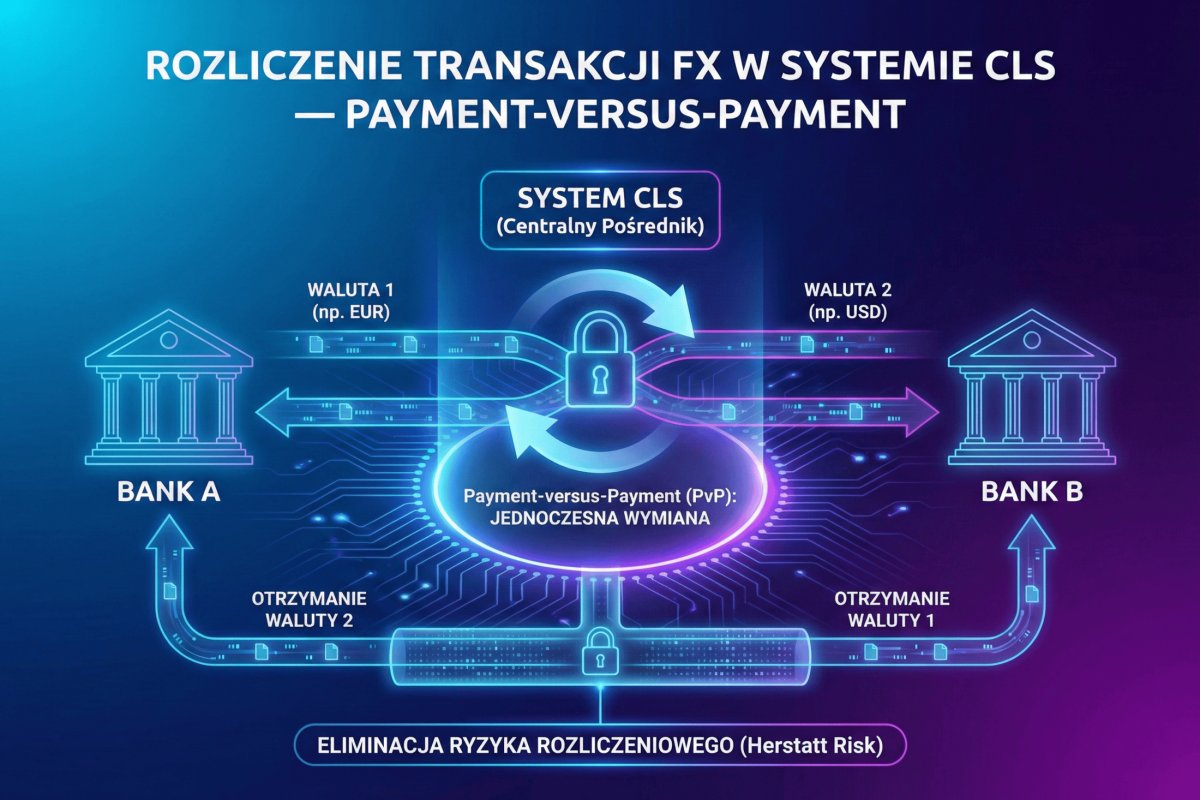 Rozliczenie transakcji FX w systemie CLS — payment-versus-payment eliminujące ryzyko Herstatt