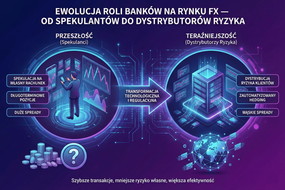 Ewolucja roli banków na rynku FX — od spekulantów kierunkowych do dystrybutorów ryzyka i operatorów algorytmów