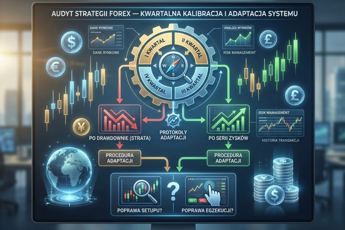 Audyt strategii Forex — kwartalny przegląd w czterech bramkach: kontrola danych i wykonania, koszty, reżim rynku, dopiero potem ocena przewagi i decyzja o setupie