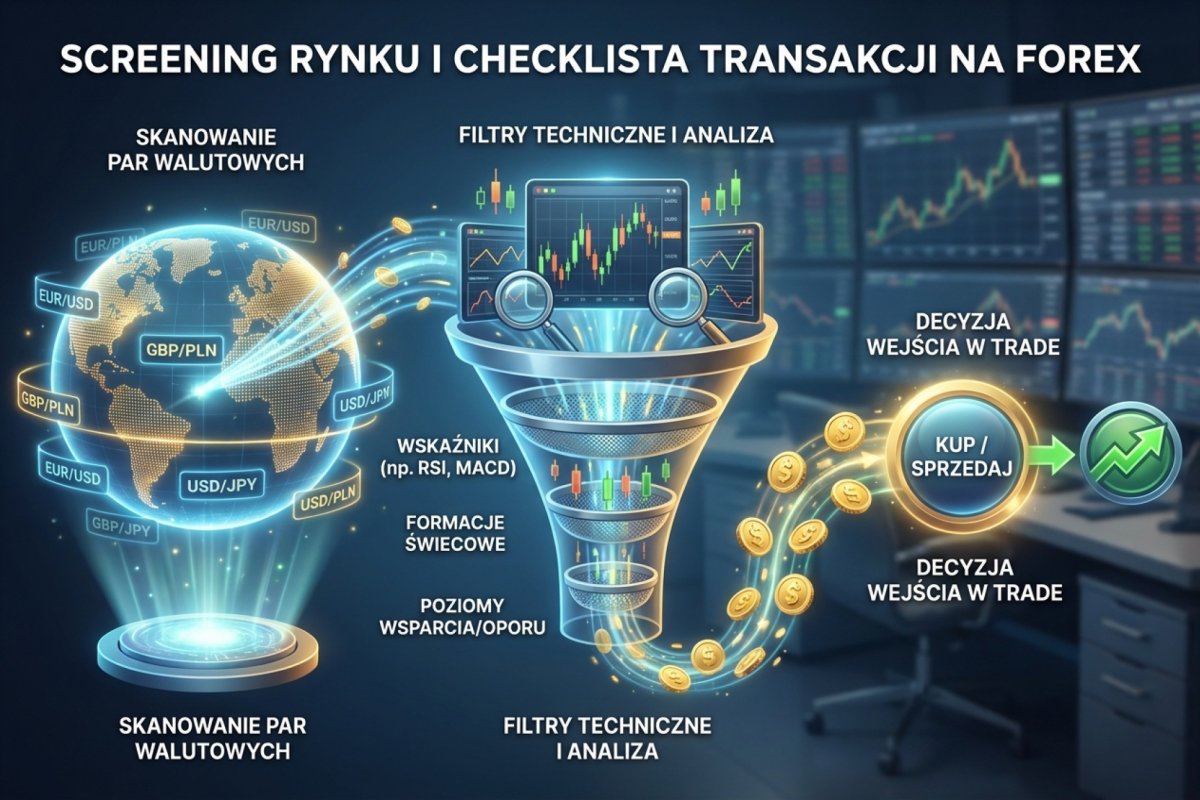 Screening rynku i checklista transakcji — od skanu par walutowych przez filtry techniczne do gotowej decyzji wejścia w trade