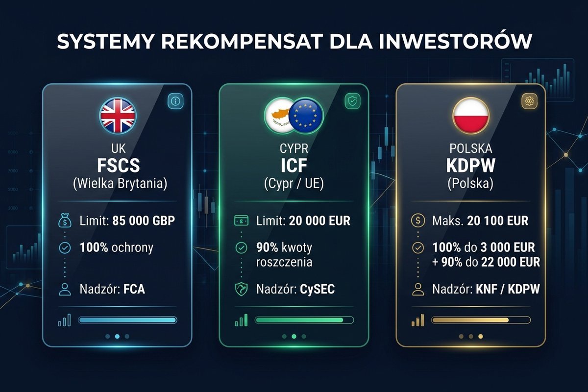 Porównanie trzech systemów rekompensat właściwych dla polskiego czytelnika: FSCS w Wielkiej Brytanii, ICF na Cyprze i polski system rekompensat prowadzony przez KDPW