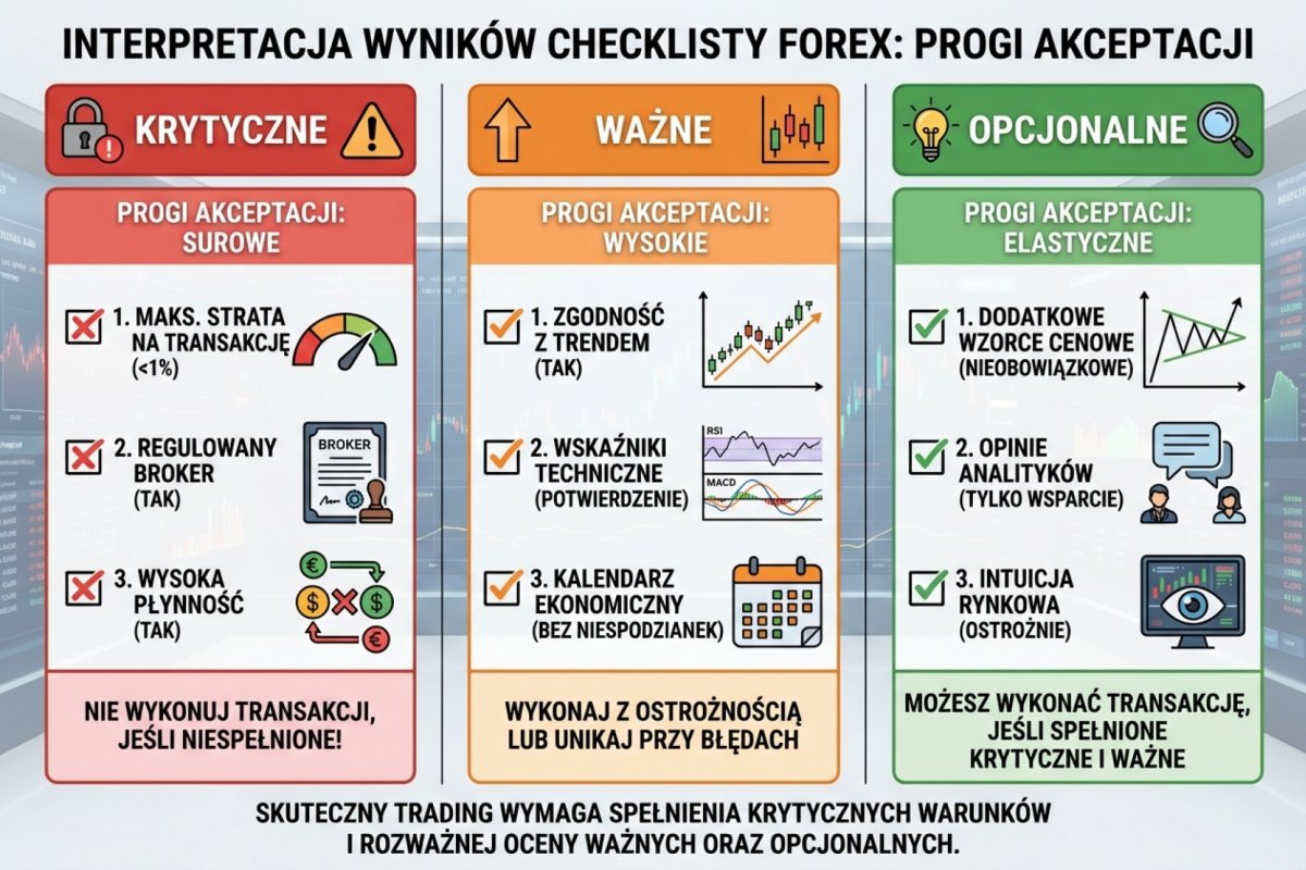 Dwie mechaniki listy: czternaście bramek działających jako weto binarne oraz szesnaście punktów porównawczych w kategoriach WAŻNE i NICE-TO-HAVE