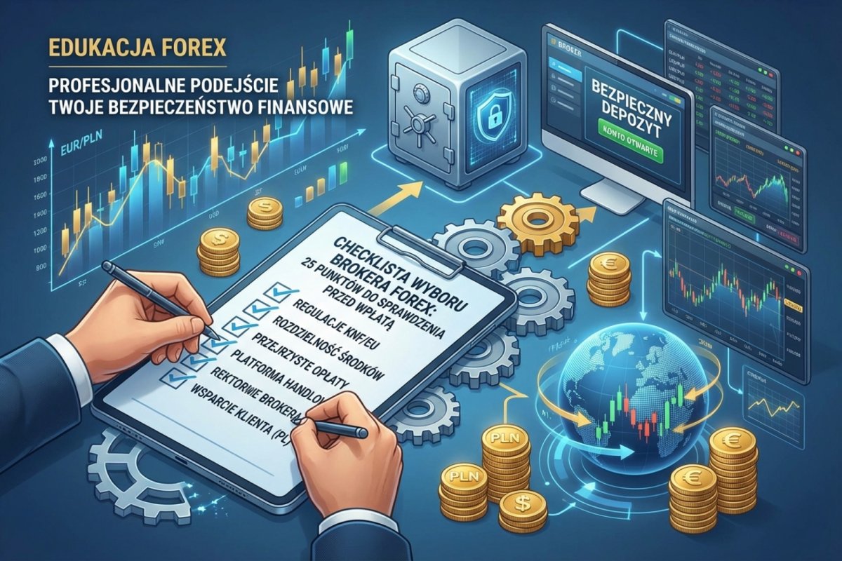 Checklista wyboru brokera Forex — czternaście twardych bramek przed wpłatą, szesnaście punktów porównawczych i protokół pierwszych trzydziestu dni