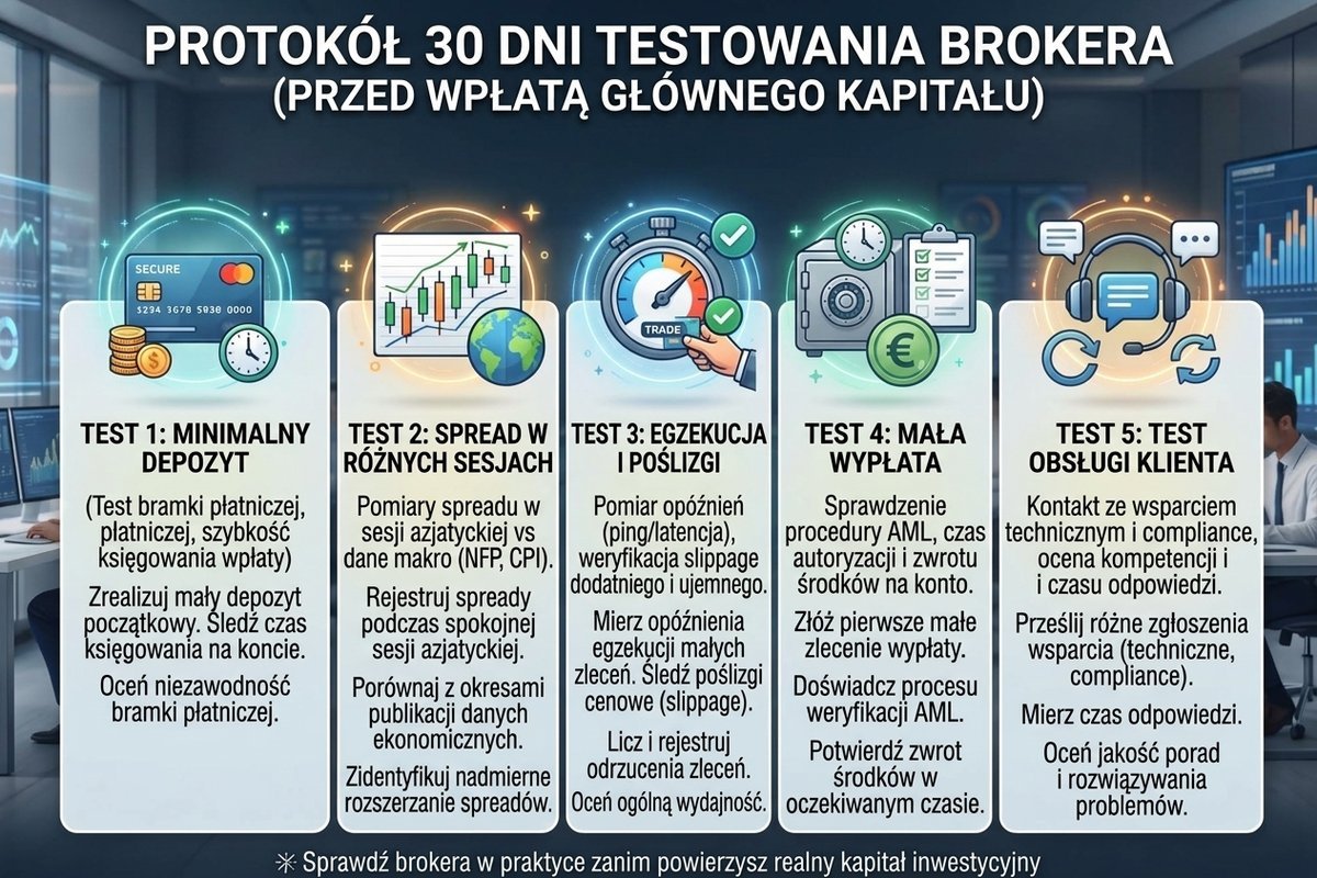 Protokół testowania brokera Forex w pierwszych 30 dniach po otwarciu konta
