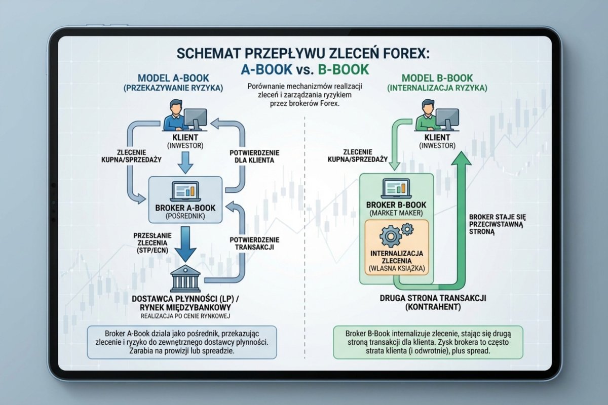 Przepływ zleceń w modelu A-Book oraz B-Book i potencjalny konflikt interesów