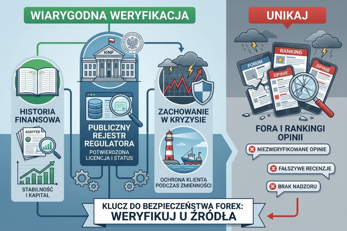 Weryfikacja brokera Forex u źródła — rejestr organu nadzoru, dokumenty podmiotu i własny pomiar zamiast rankingów i opinii z forów