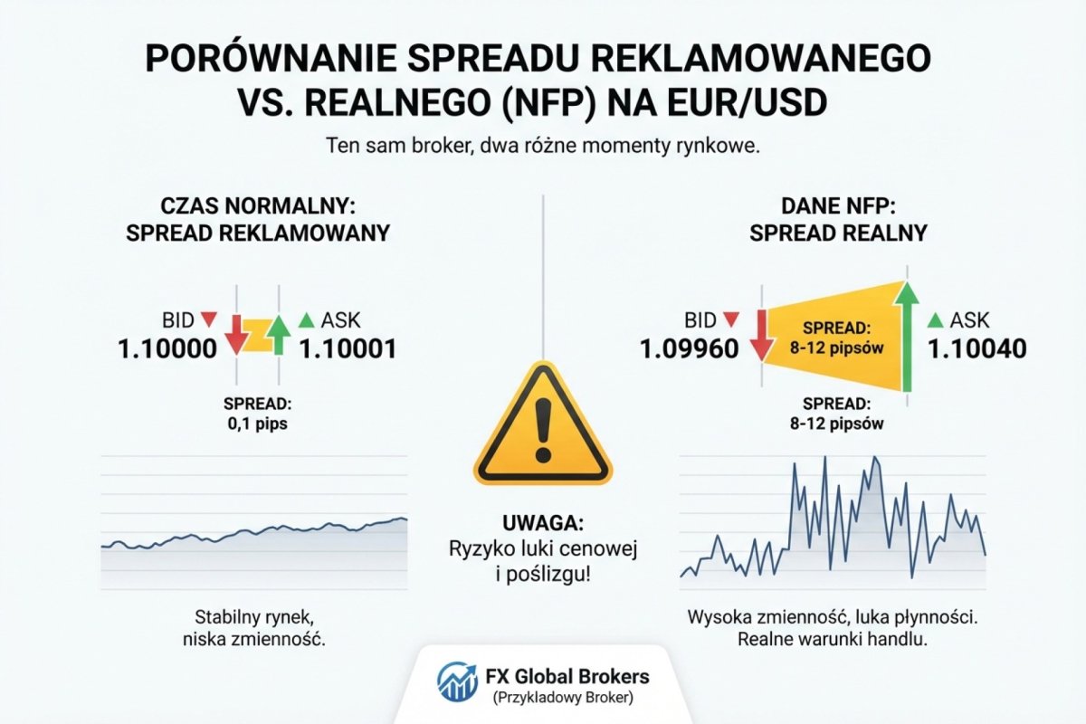 Porównanie spreadu reklamowanego i realnego całkowitego kosztu transakcji