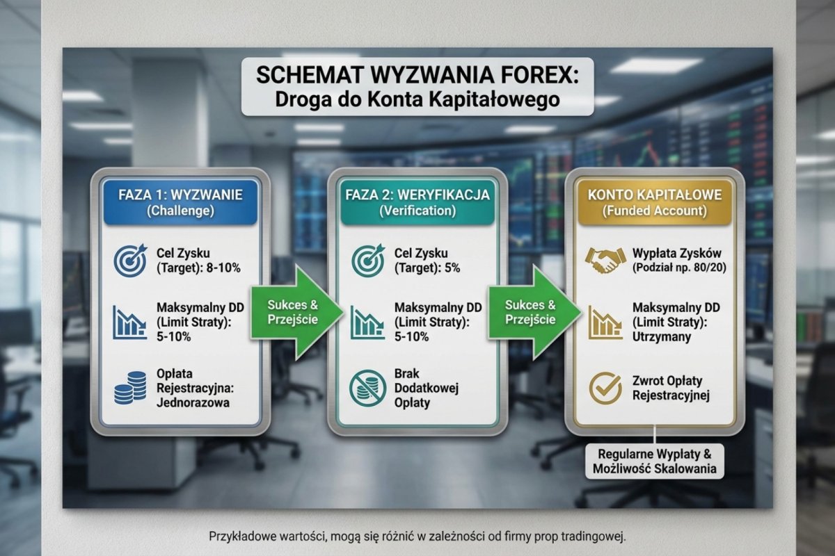 Schemat testu — etap pierwszy, etap drugi i rachunek finansowany z progami straty i opłatą